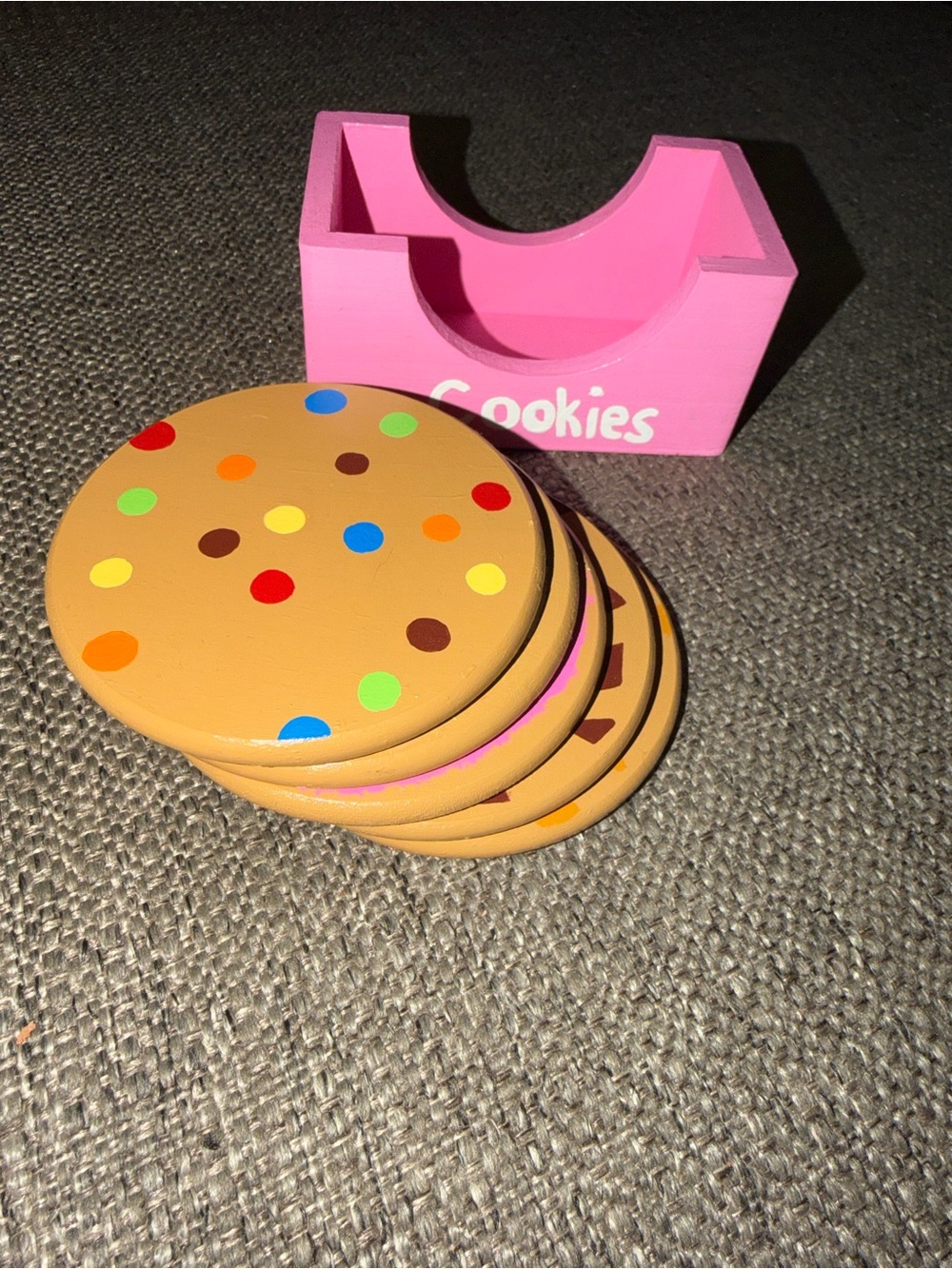 Wooden Cookie Coaster Set - Pink Holder